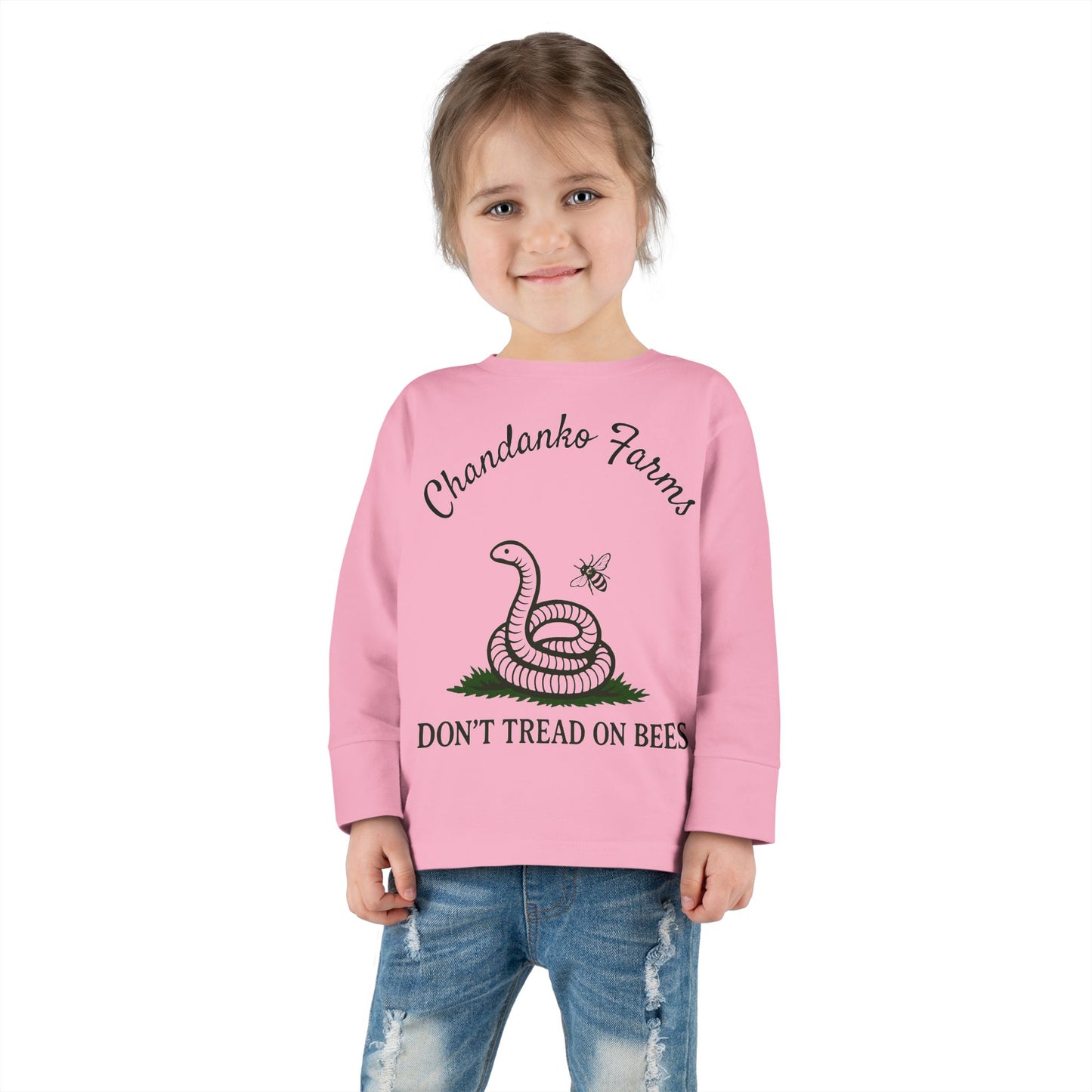 Toddler Long Sleeve Tee — "Don't Tread on Bees" Snake & Bee Nursery Graphic