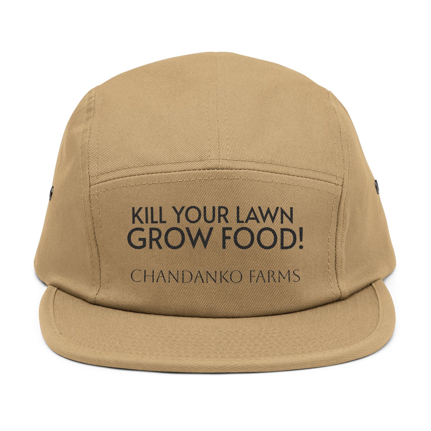Embroidered Chandanko Farms Logo 5-Panel Cap — Retro Floral Patch Snapback