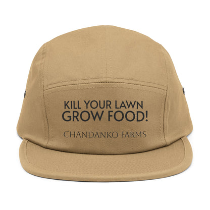 Embroidered Chandanko Farms Logo 5-Panel Cap — Retro Floral Patch Snapback