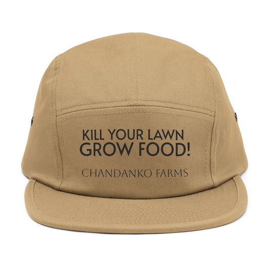 Embroidered Chandanko Farms Logo 5-Panel Cap — Retro Floral Patch Snapback