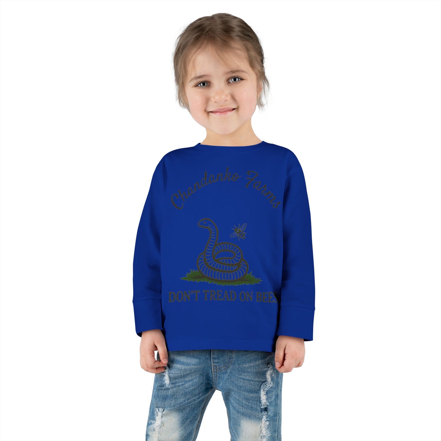 Toddler Long Sleeve Tee — "Don't Tread on Bees" Snake & Bee Nursery Graphic