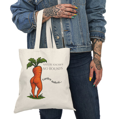 Funny Garden Tote Bag — "Nature Knows No Bounds" Booty Carrot Design
