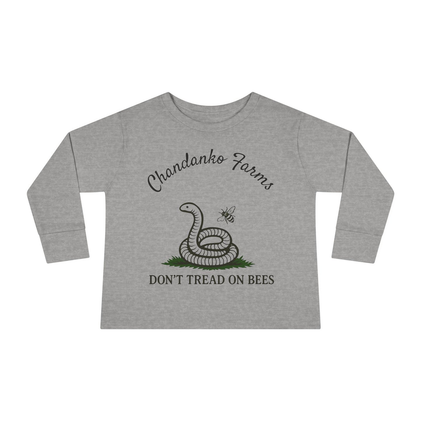 Toddler Long Sleeve Tee — "Don't Tread on Bees" Snake & Bee Nursery Graphic