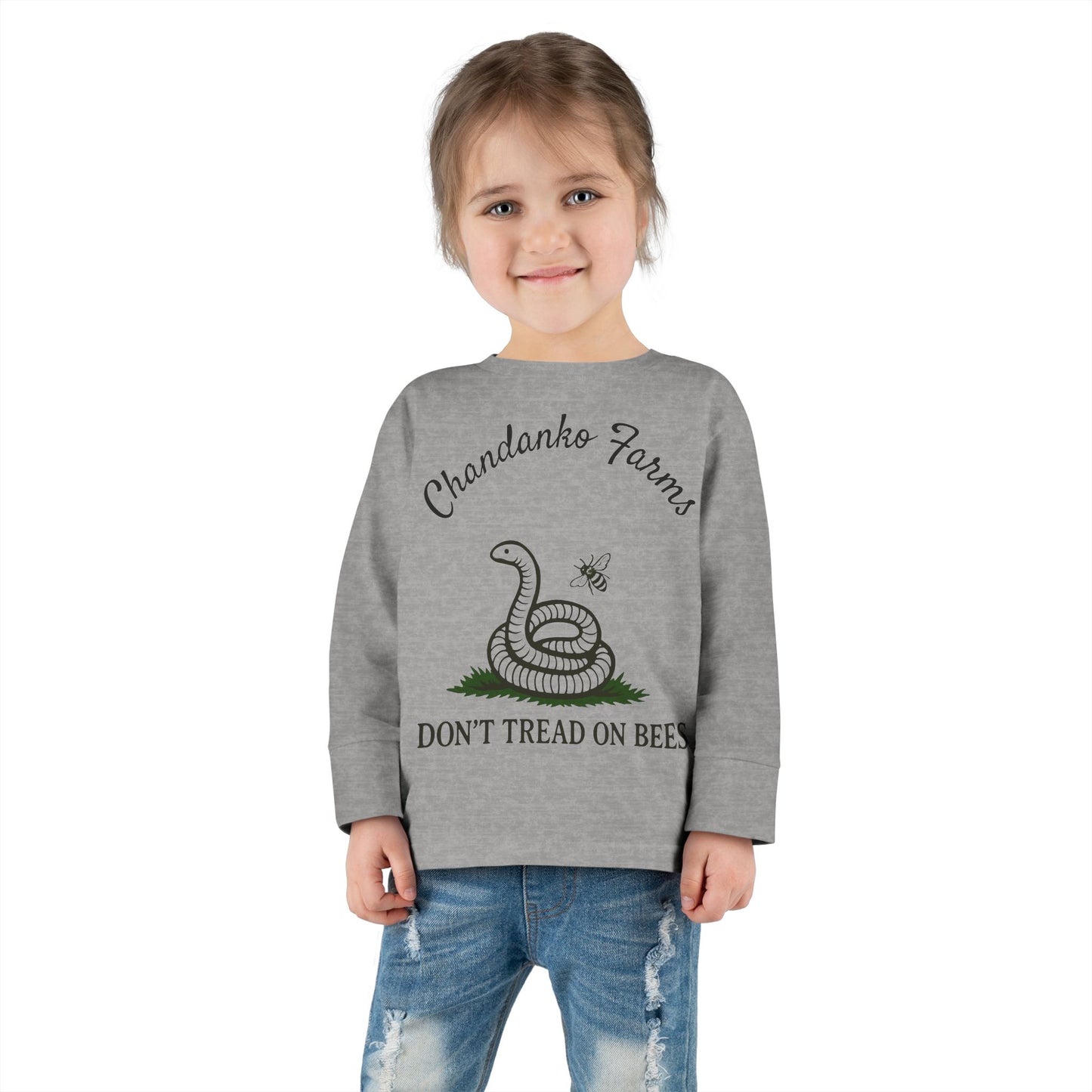 Toddler Long Sleeve Tee — "Don't Tread on Bees" Snake & Bee Nursery Graphic