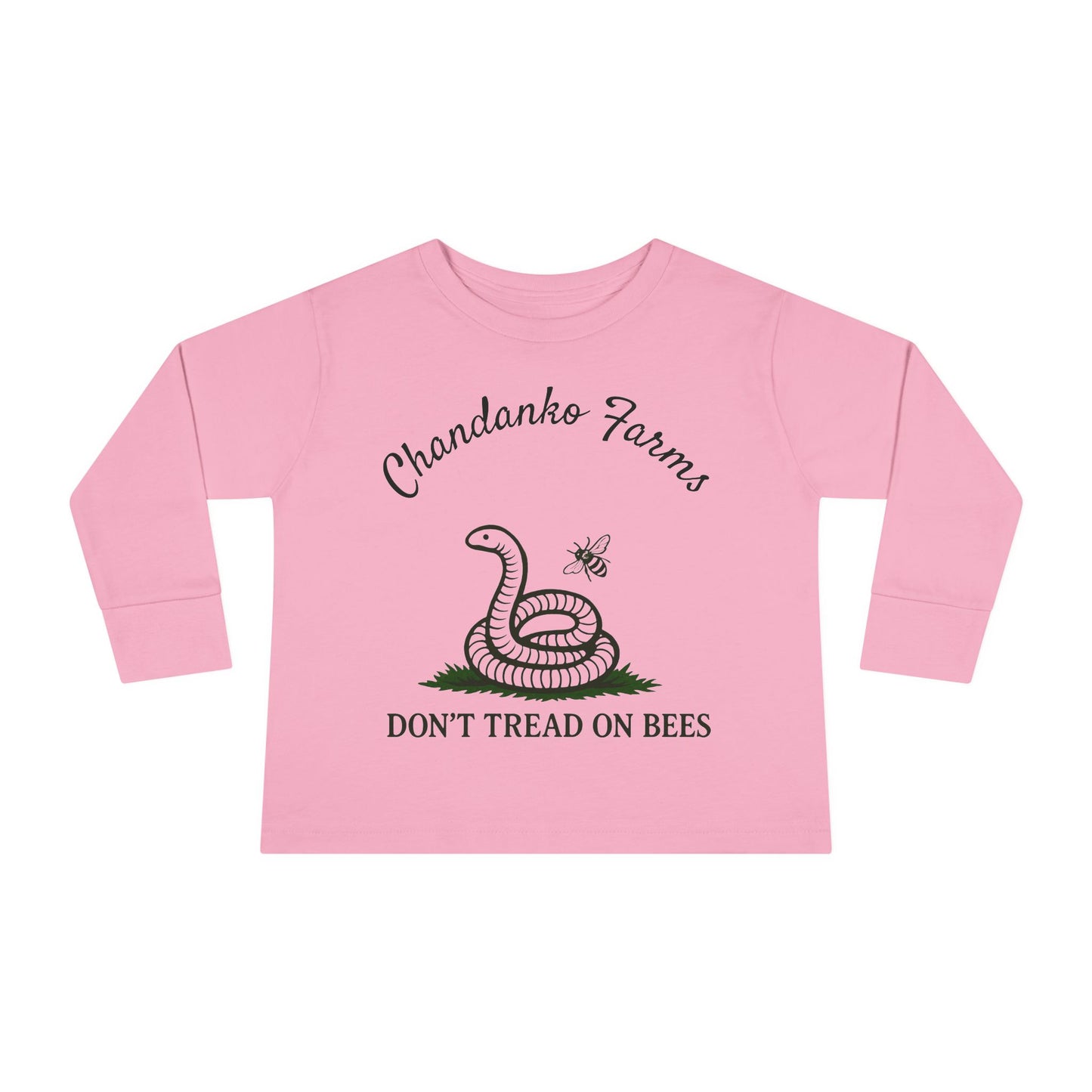 Toddler Long Sleeve Tee — "Don't Tread on Bees" Snake & Bee Nursery Graphic