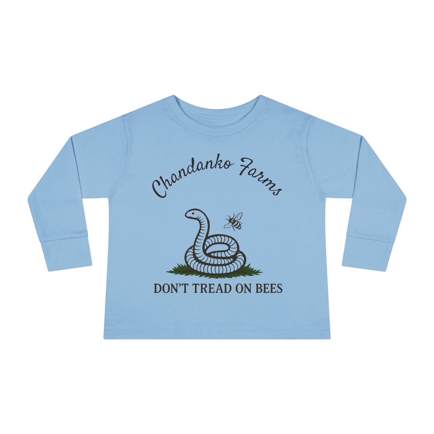 Toddler Long Sleeve Tee — "Don't Tread on Bees" Snake & Bee Nursery Graphic