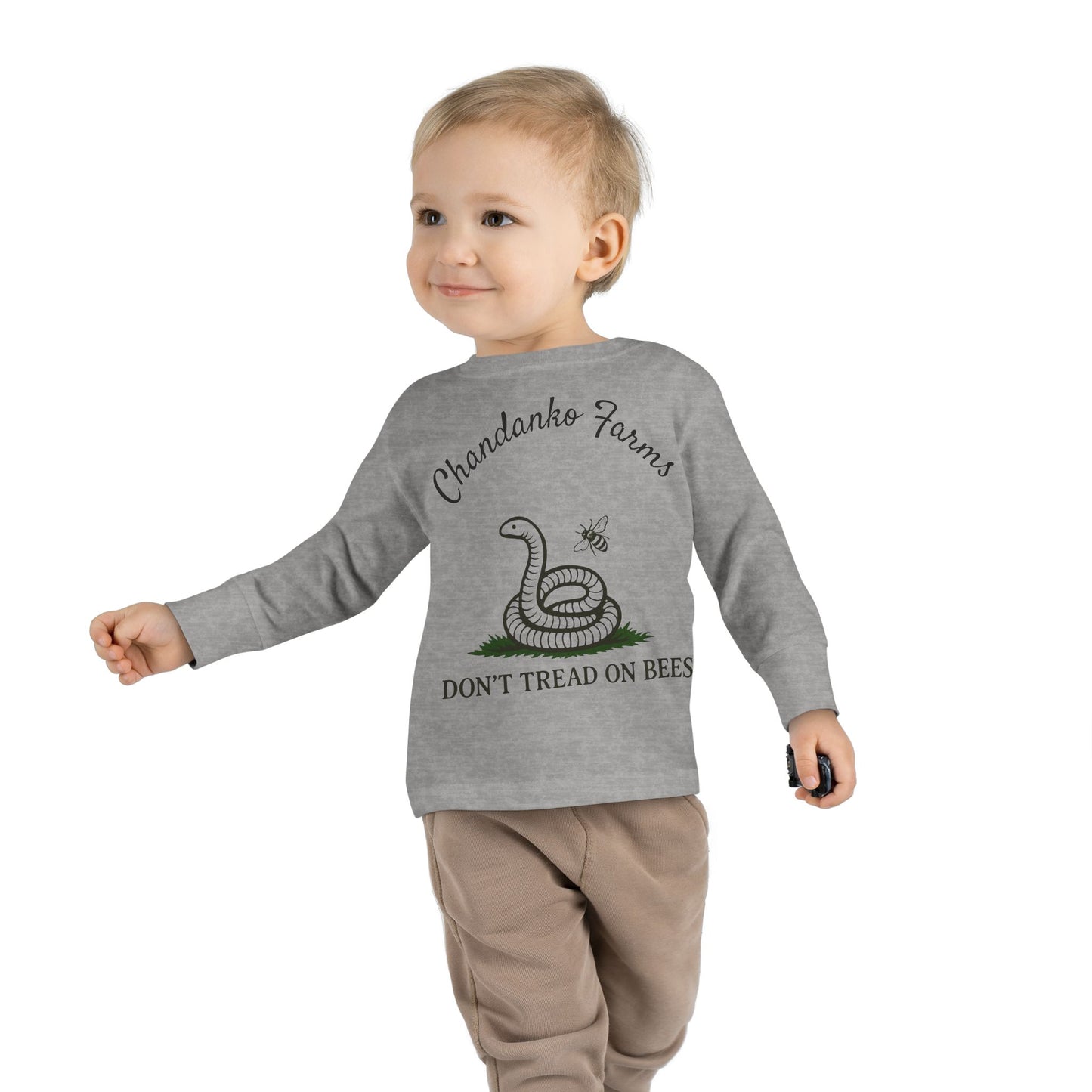 Toddler Long Sleeve Tee — "Don't Tread on Bees" Snake & Bee Nursery Graphic