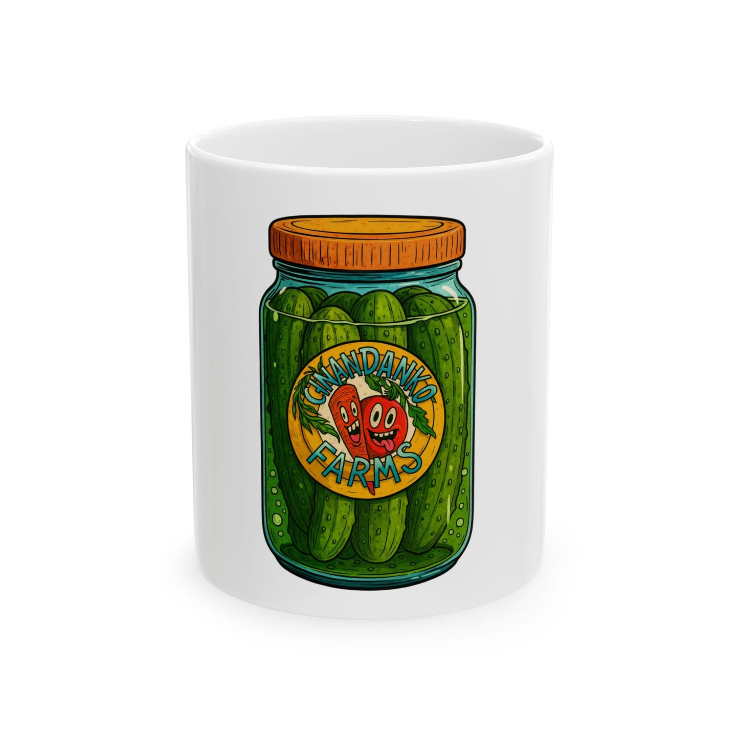 Pickle Jar Ceramic Mug — “Chandanko Farms” Vintage Pickle Label Coffee Cup (11oz/15oz)