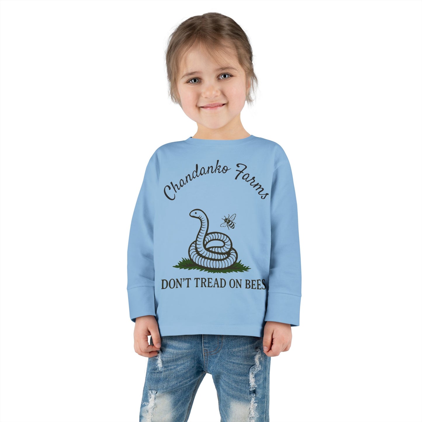 Toddler Long Sleeve Tee — "Don't Tread on Bees" Snake & Bee Nursery Graphic